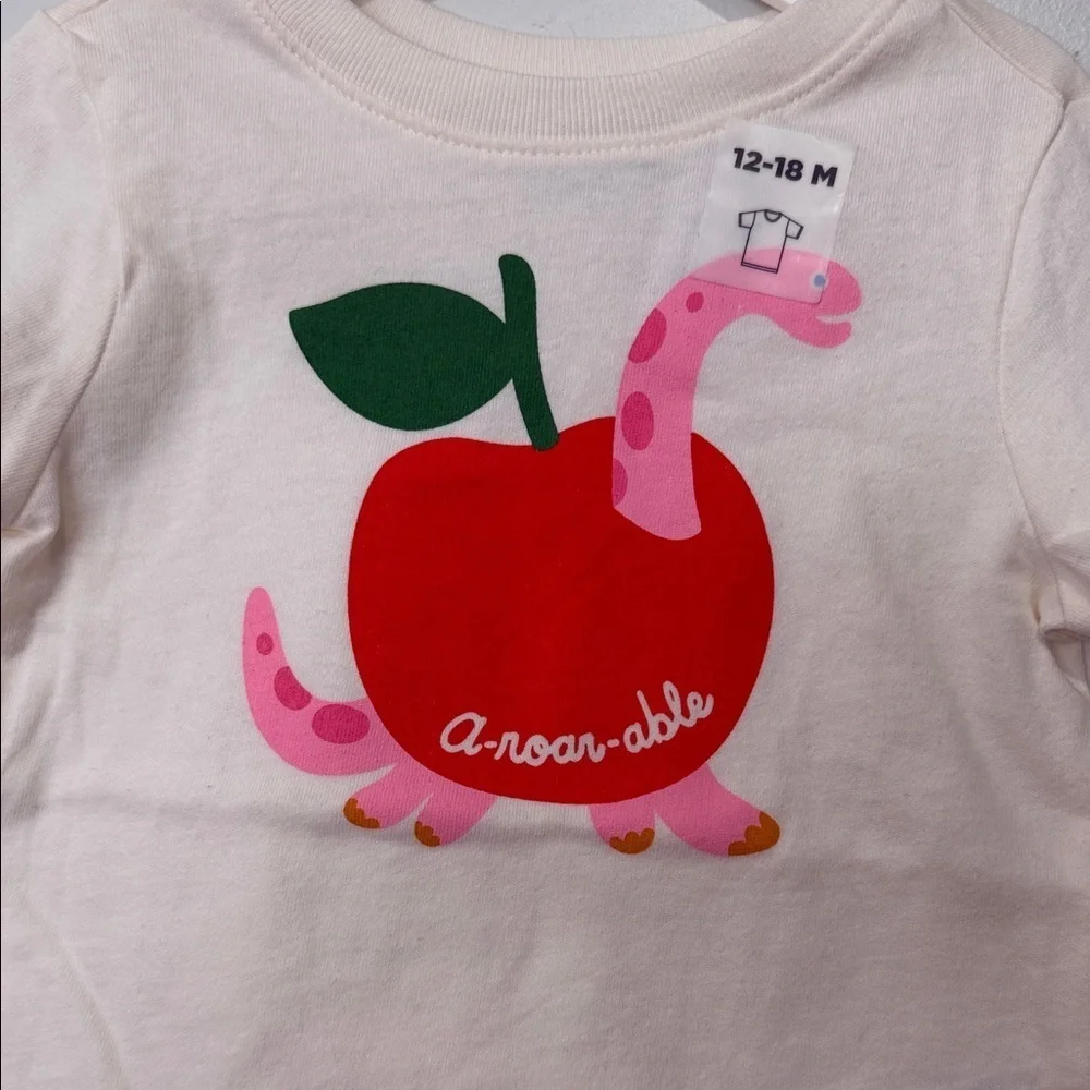 Cream Kids T-Shirt with Red Apple Design